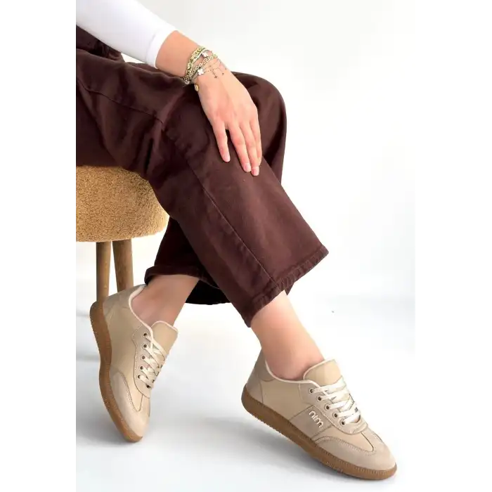 LUNGA BEJ CİLT BAĞCIKLI SPOR AYAKKABI