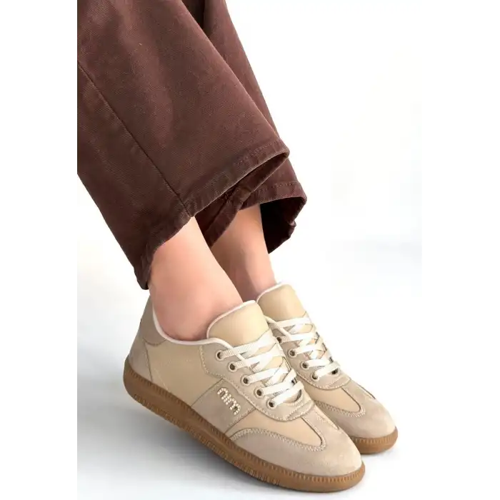 LUNGA BEJ CİLT BAĞCIKLI SPOR AYAKKABI