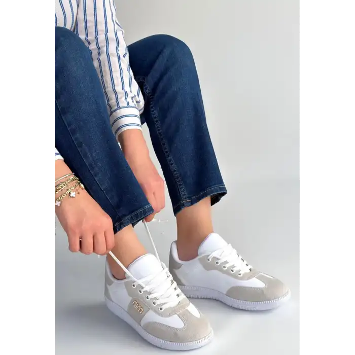 LUNGA BEYAZ CİLT BAĞCIKLI SPOR AYAKKABI