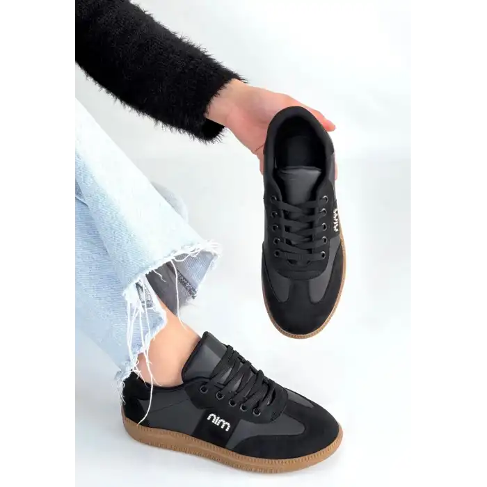 LUNGA SİYAH CİLT BAĞCIKLI SPOR AYAKKABI