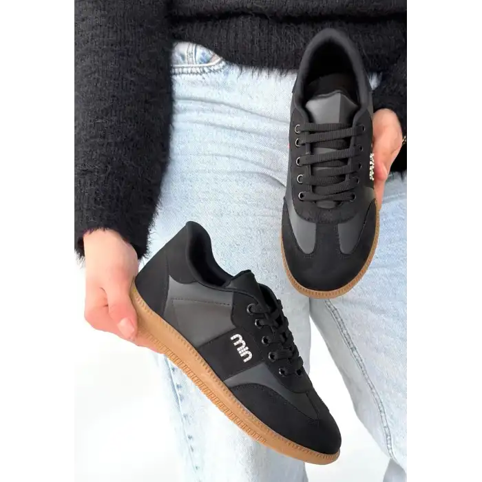 LUNGA SİYAH CİLT BAĞCIKLI SPOR AYAKKABI