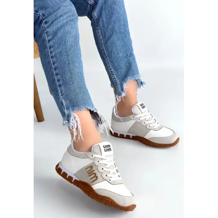 MARJE BEYAZ CİLT BAĞCIKLI SPOR AYAKKABI