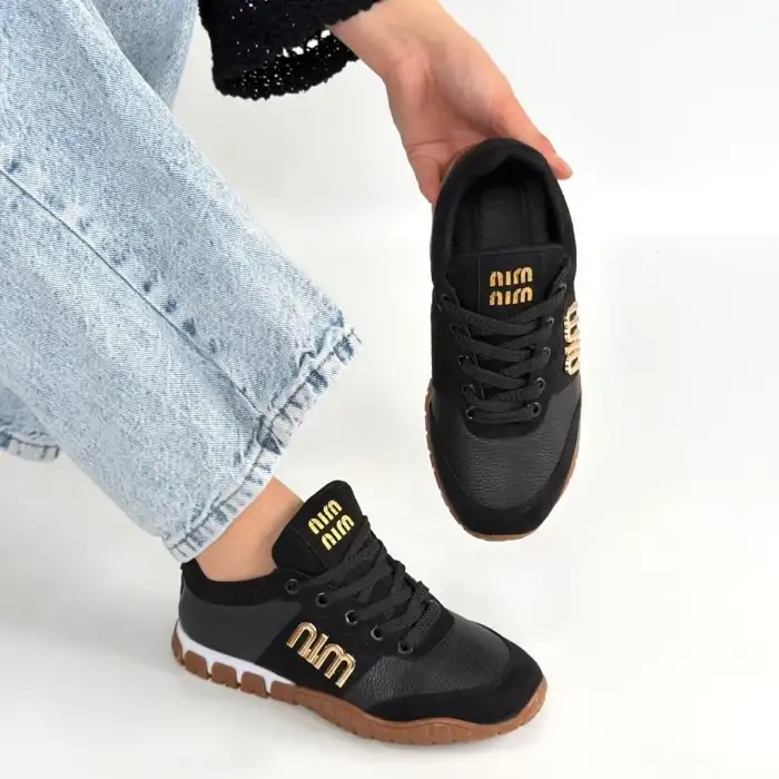 MARJE SİYAH CİLT BAĞCIKLI SPOR AYAKKABI