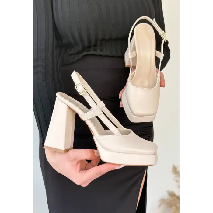 METY BEJ CİLT TOPUKLU AYAKKABI