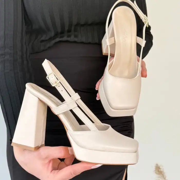 METY BEJ CİLT TOPUKLU AYAKKABI