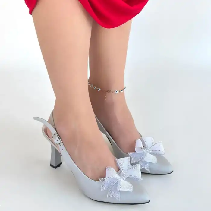 MEWİ GÜMÜŞ SATEN TOPUKLU AYAKKABI