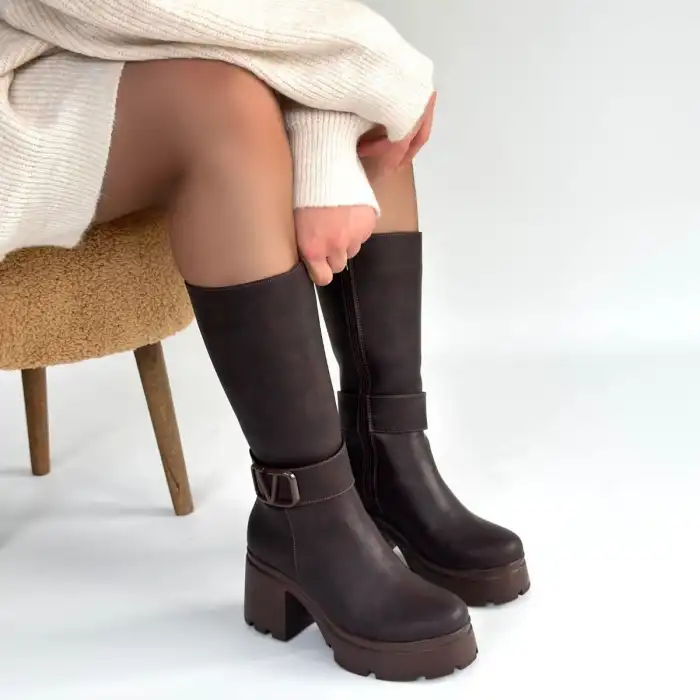 MOKİ KAHVERENGİ NUBUK TOPUKLU ÇİZME