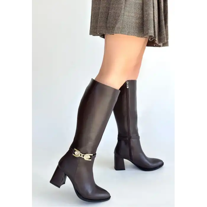 MOONİ KAHVERENGİ CİLT TOPUKLU ÇİZME