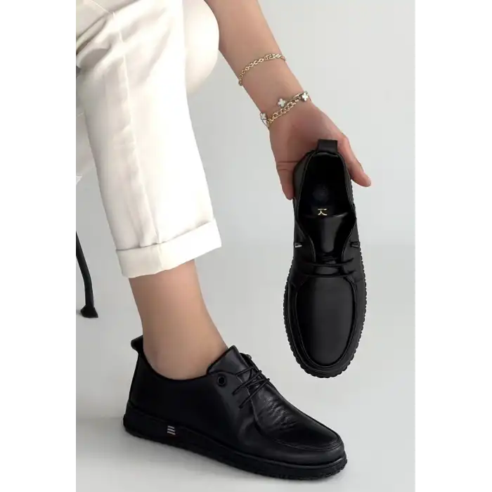 MOPİN SİYAH DERİ BAĞCIKLI SPOR AYAKKABI