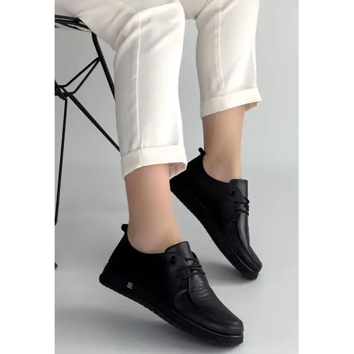 MOPİN SİYAH DERİ BAĞCIKLI SPOR AYAKKABI