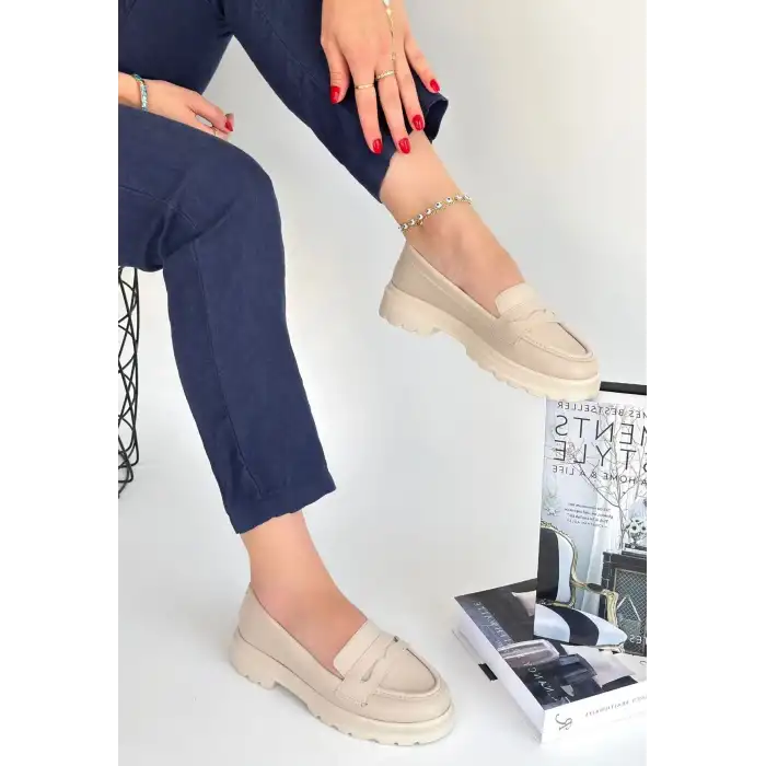 NARLİ BEJ CİLT OXFORD AYAKKABI