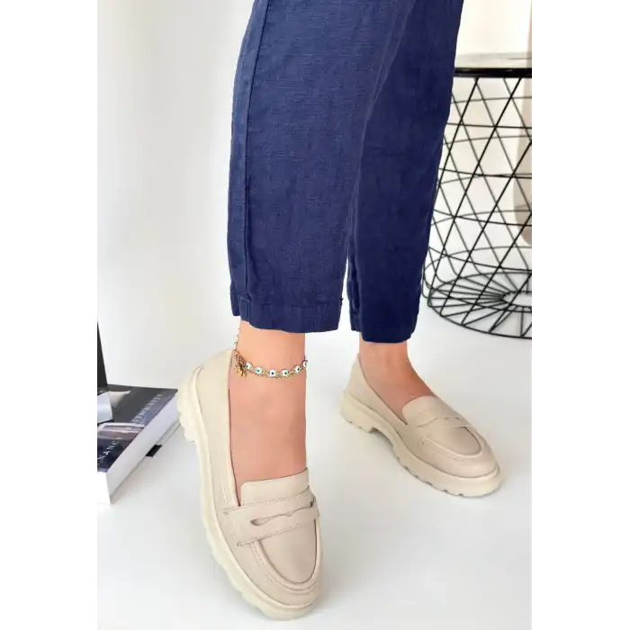 NARLİ BEJ CİLT OXFORD AYAKKABI