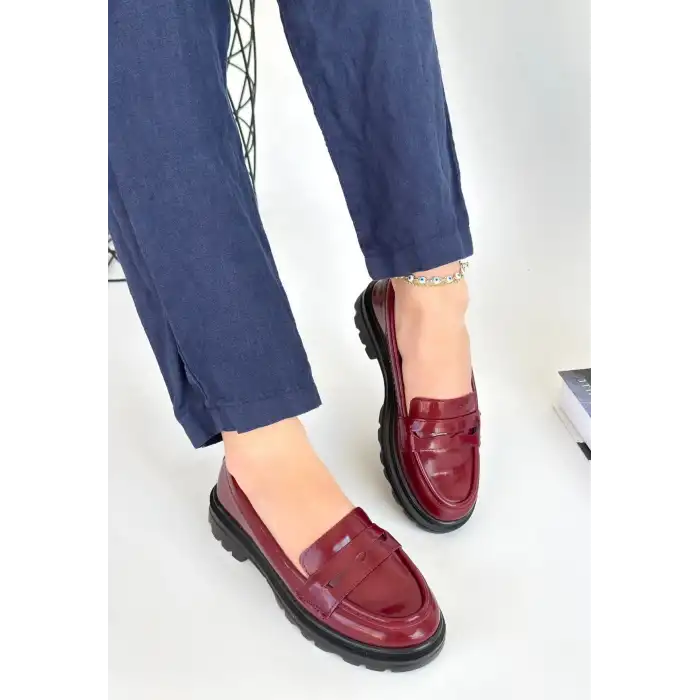 NARLİ BORDO RUGAN OXFORD AYAKKABI
