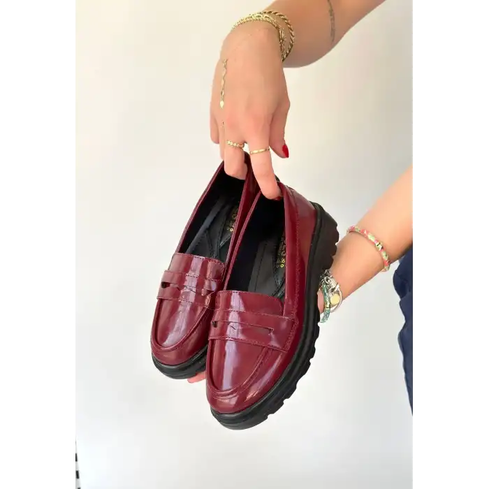 NARLİ BORDO RUGAN OXFORD AYAKKABI