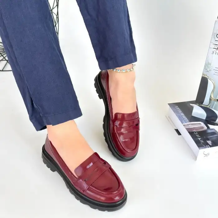 NARLİ BORDO RUGAN OXFORD AYAKKABI