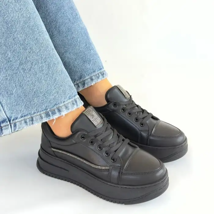 NATTE SİYAH CİLT BAĞCIKLI SPOR AYAKKABI