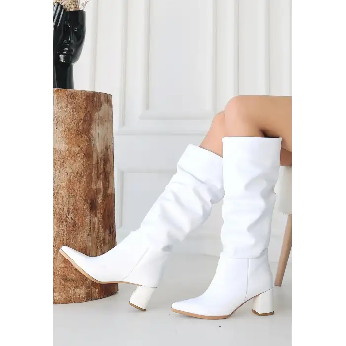 PİTAY BEYAZ CİLT TOPUKLU ÇİZME