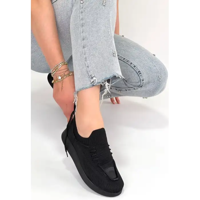 RENJİ SİYAH TRİKO BAĞCIKLI SPOR AYAKKABI