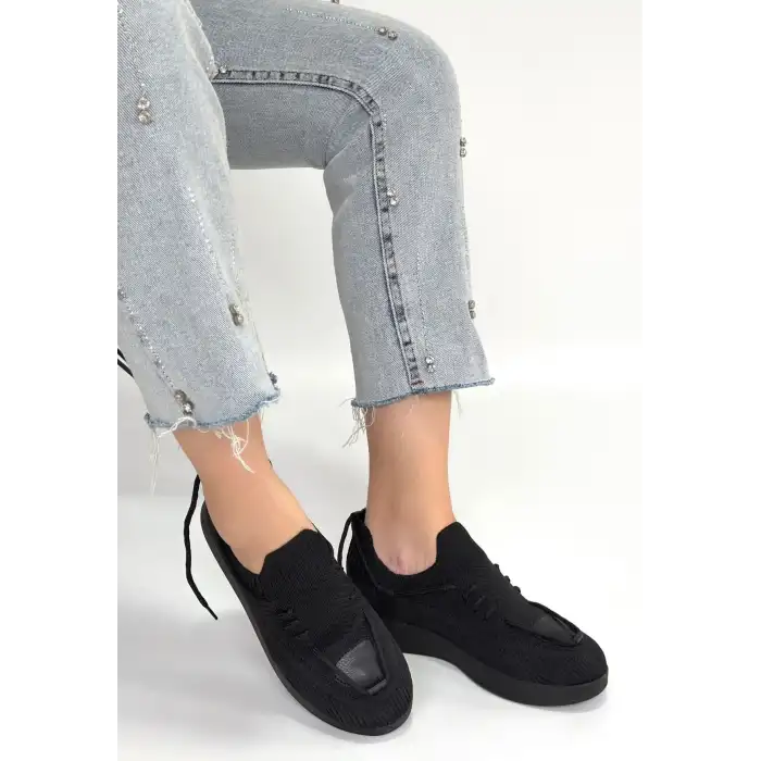 RENJİ SİYAH TRİKO BAĞCIKLI SPOR AYAKKABI