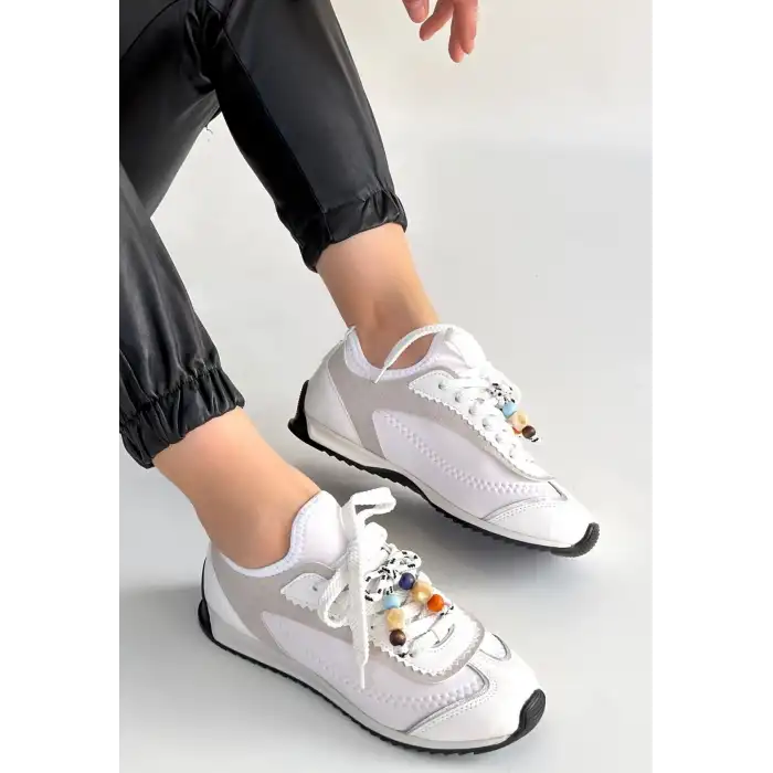 RİAF BEYAZ CİLT BAĞCIKLI SPOR AYAKKABI