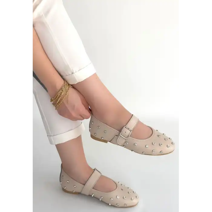 RİTTA BEJ CİLT KEMERLİ BABET AYAKKABI