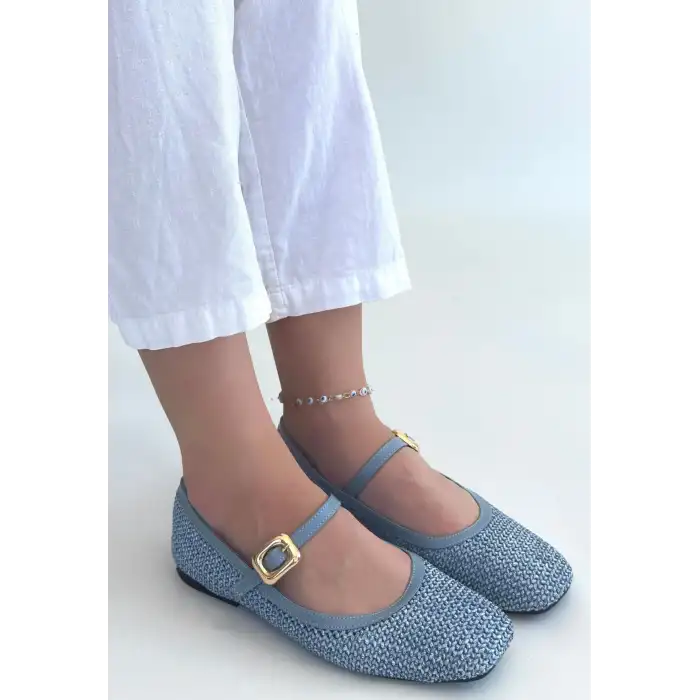 RİVES MAVİ CİLT HASIR DOKUMALI BABET AYAKKABI
