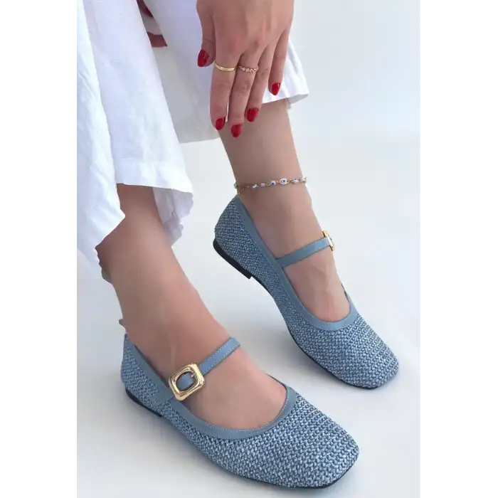 RİVES MAVİ CİLT HASIR DOKUMALI BABET AYAKKABI