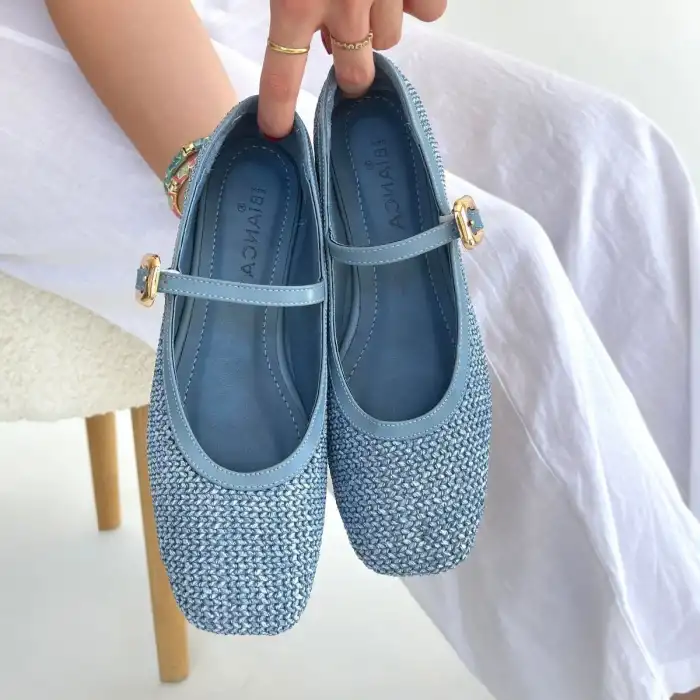 RİVES MAVİ CİLT HASIR DOKUMALI BABET AYAKKABI