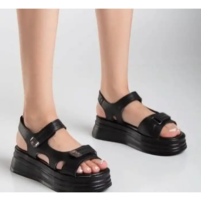 SAİDE SİYAH CİLT CIRT CIRTLI SANDALET