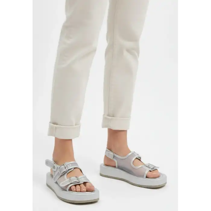 SİNNA GÜMÜŞ CİLT TÜL DETAYLI SANDALET