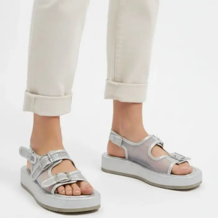 SİNNA GÜMÜŞ CİLT TÜL DETAYLI SANDALET