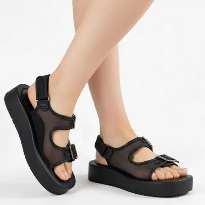 SİNNA SİYAH CİLT TÜL DETAYLI SANDALET