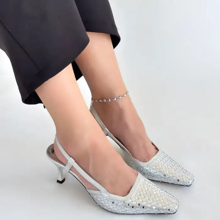 SİONE GÜMÜŞ CİLT TOPUKLU AYAKKABI