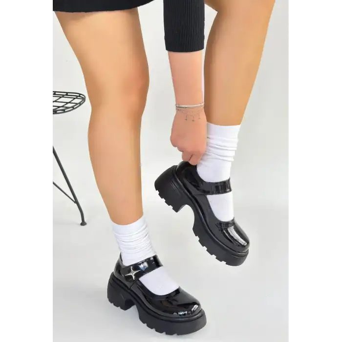 SİYAT SİYAH RUGAN DOLGU TOPUK OXFORD AYAKKABI