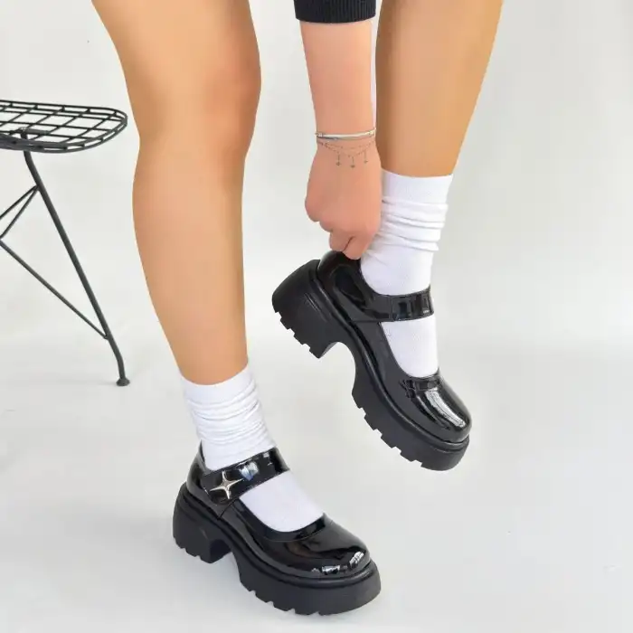 SİYAT SİYAH RUGAN DOLGU TOPUK OXFORD AYAKKABI