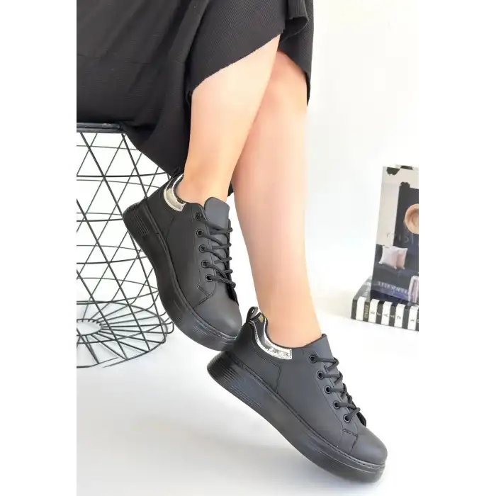 SOFİO SİYAH CİLT BAĞCIKLI SPOR AYAKKABI