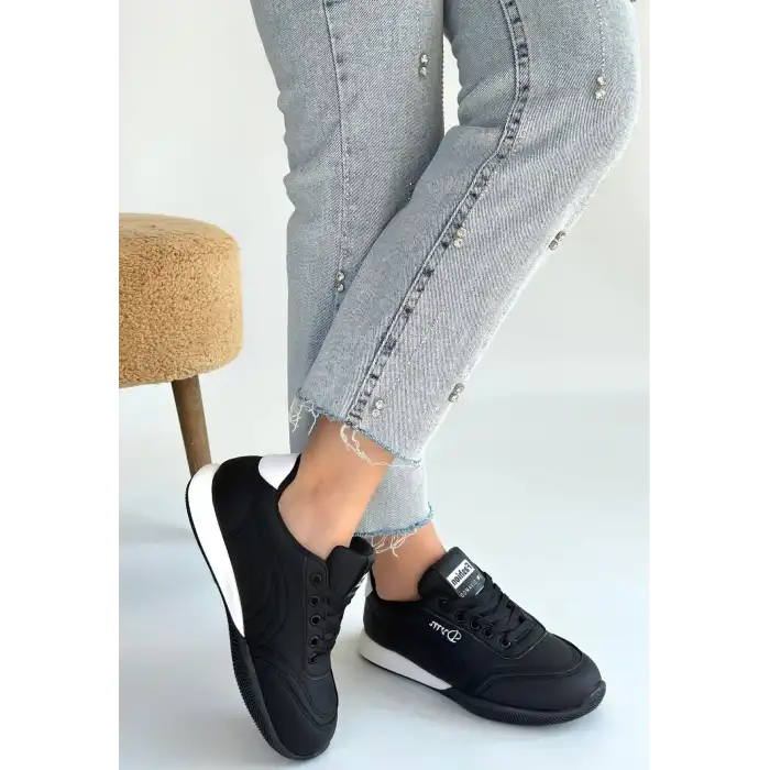 TAWEN SİYAH CİLT BAĞCIKLI SPOR AYAKKABI