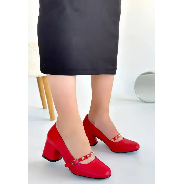 TİNO KIRMIZI CİLT TOPUKLU AYAKKABI