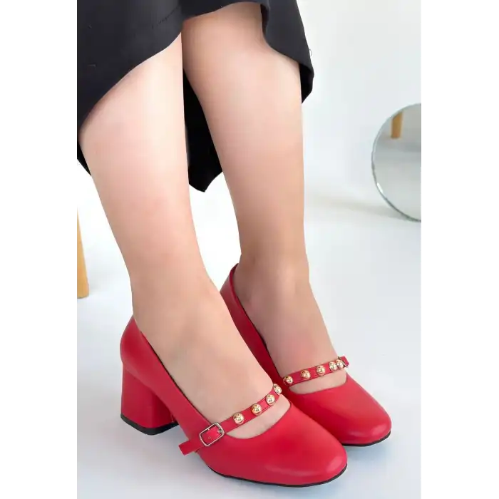 TİNO KIRMIZI CİLT TOPUKLU AYAKKABI