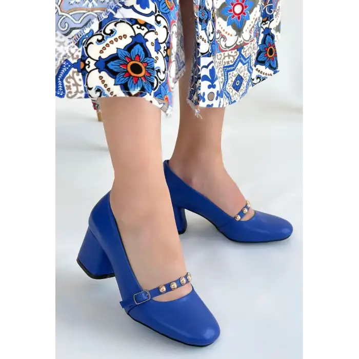 TİNO MAVİ CİLT TOPUKLU AYAKKABI