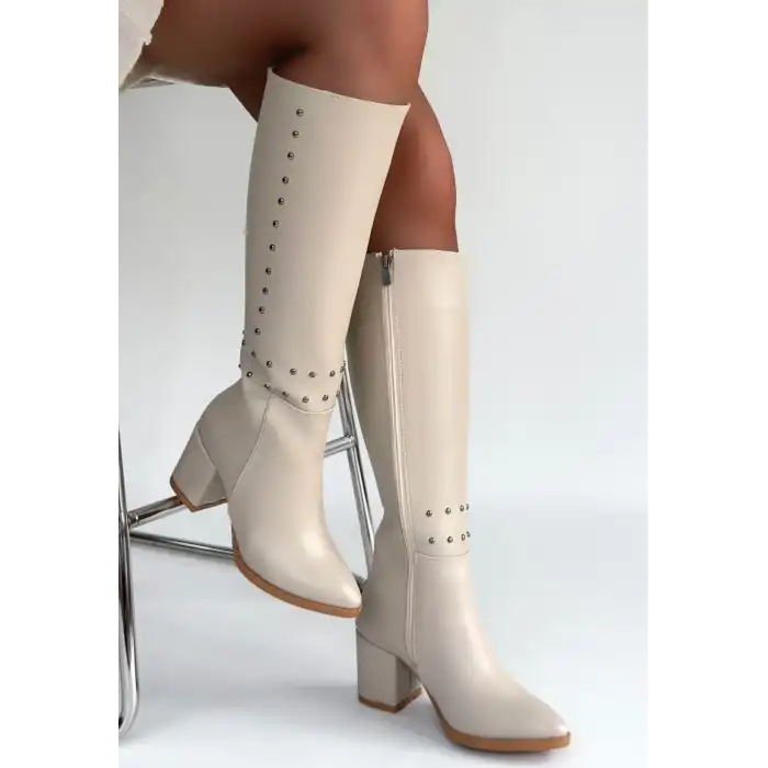 TİYAN BEJ CİLT TOPUKLU ÇİZME