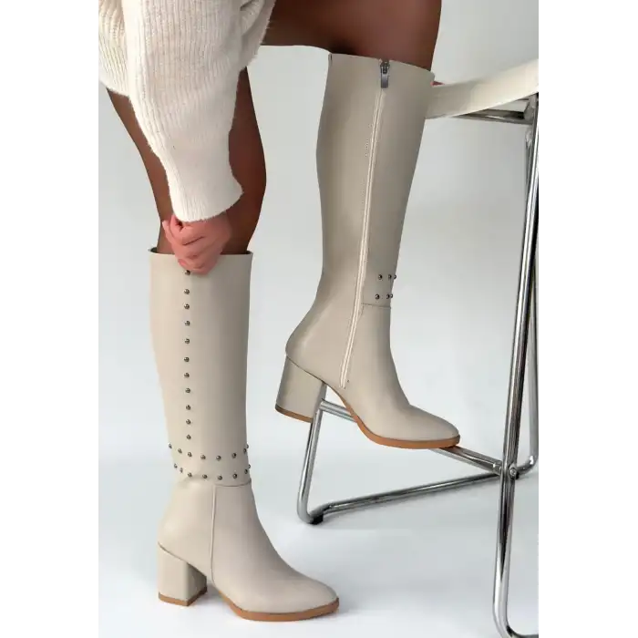 TİYAN BEJ CİLT TOPUKLU ÇİZME