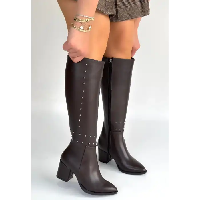 TİYAN KAHVERENGİ CİLT TOPUKLU ÇİZME