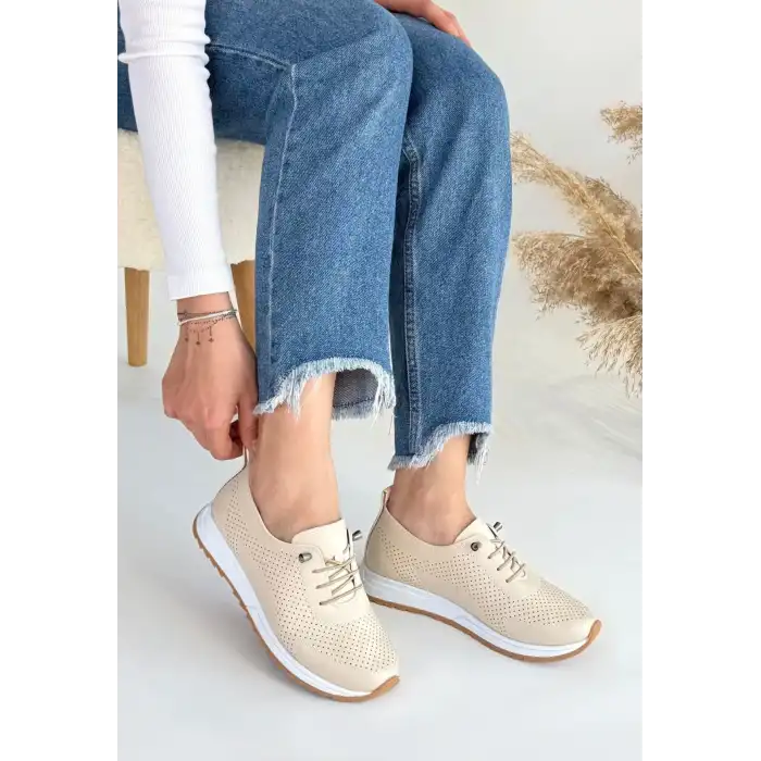 TONE BEJ CİLT BAĞCIKLI SPOR AYAKKABI