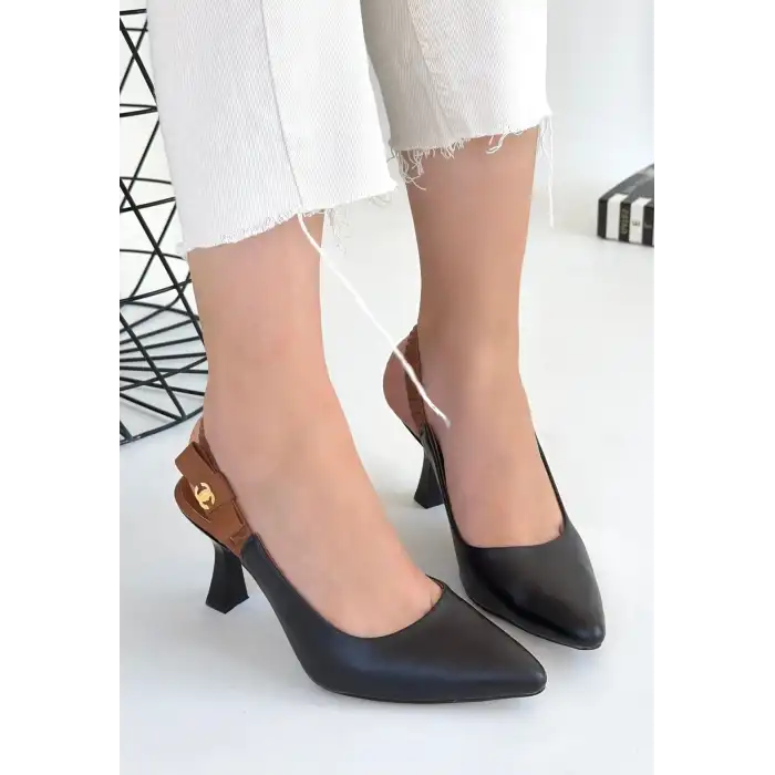 TORAN SİYAH CİLT TOPUKLU AYAKKABI