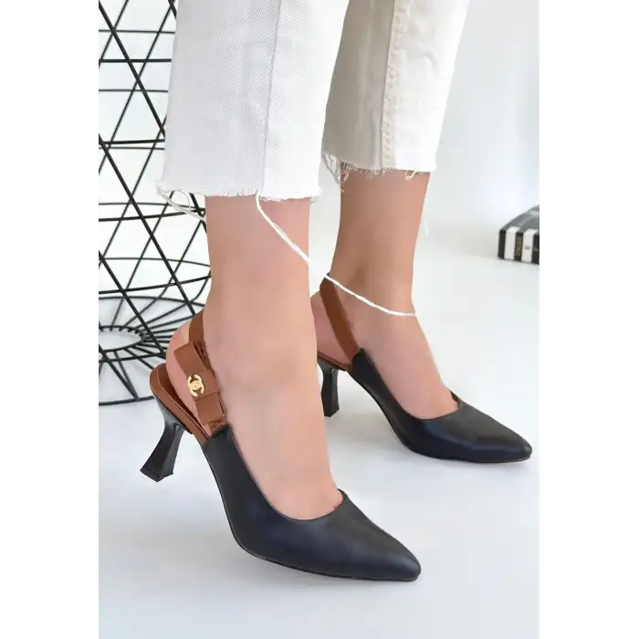 TORAN SİYAH CİLT TOPUKLU AYAKKABI