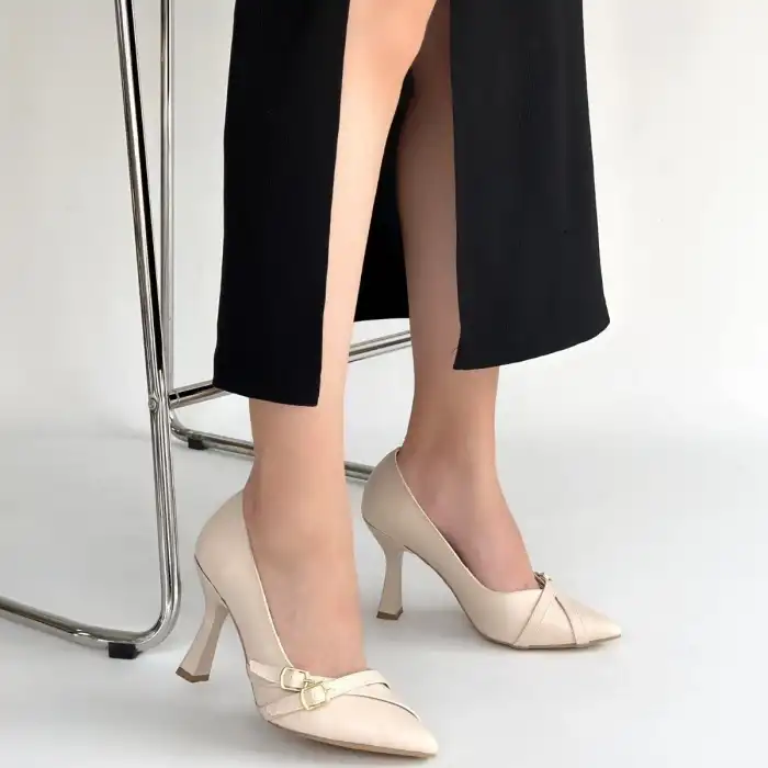 WENDA BEJ CİLT TOPUKLU AYAKKABI