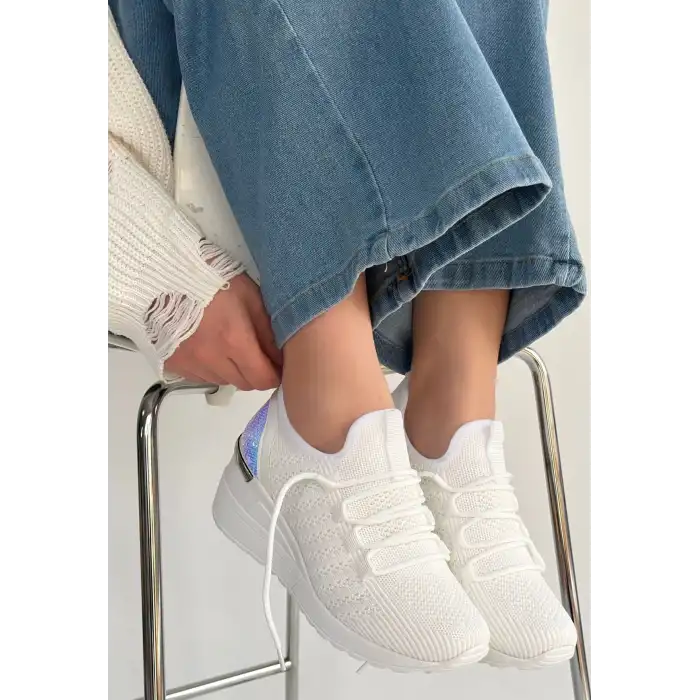 WEOR BEYAZ TRİKO BAĞCIKLI SPOR AYAKKABI