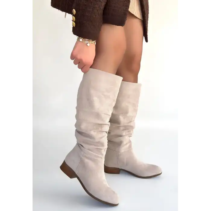 WİNDA BEJ SÜET KÖRÜKLÜ TOPUKLU ÇİZME