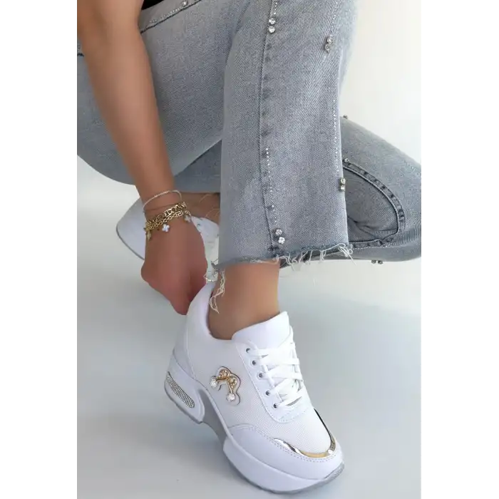 WODY BEYAZ CİLT SİMLİ BAĞCIKLI SPOR AYAKKABI